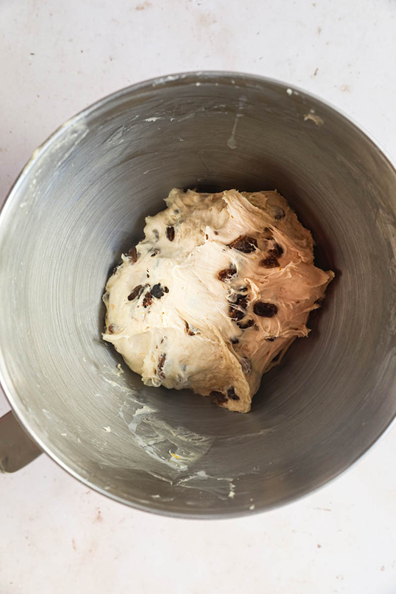 Kugelhopf bread dough: the dough ready after kneading inside a bowl.