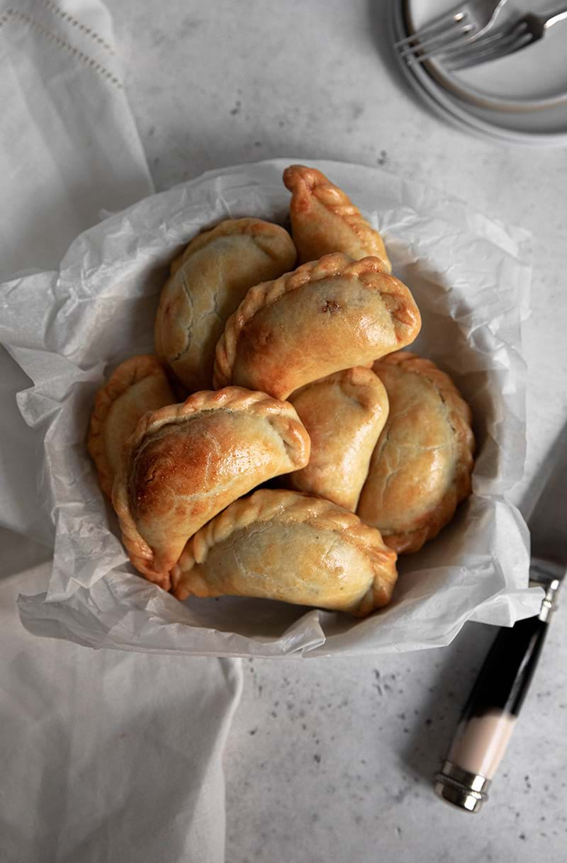 Cooked beef empanadas shot from above