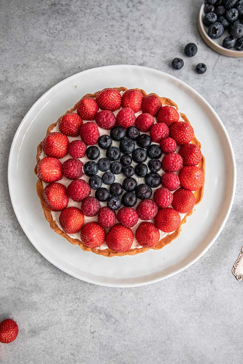 Overhead shot of a berry tart