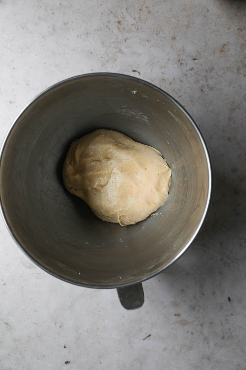 Easter bread dough after kneading inside the bowl.