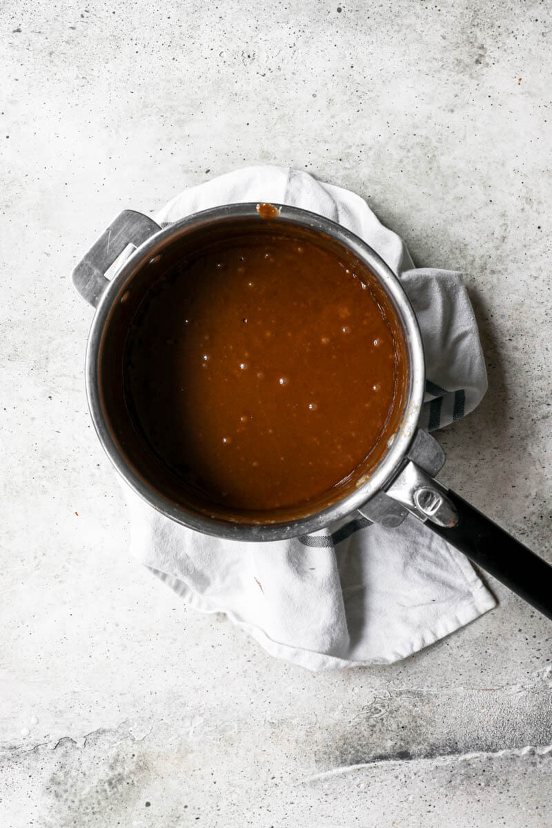 Caramel candy in a pan