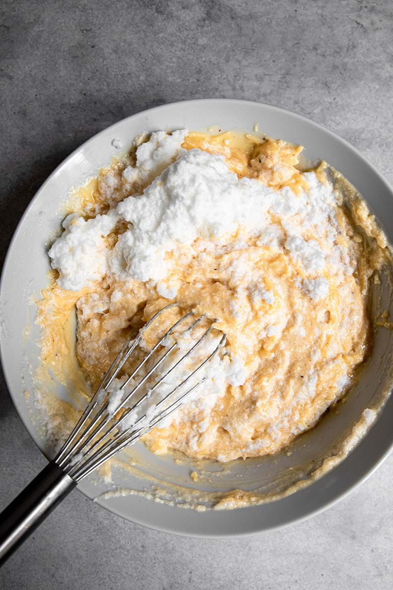 Overhead shot of the souffle base plus the egg whites