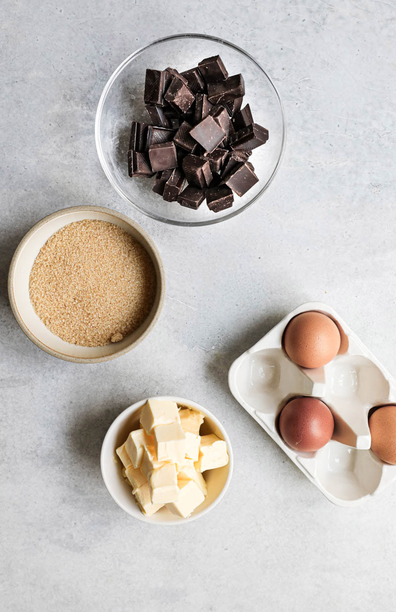 Ingredients needed to bake this chocolate fudge cake.