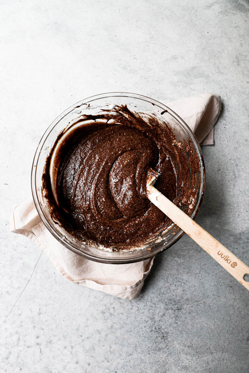 The chocolate cake batter ready.
