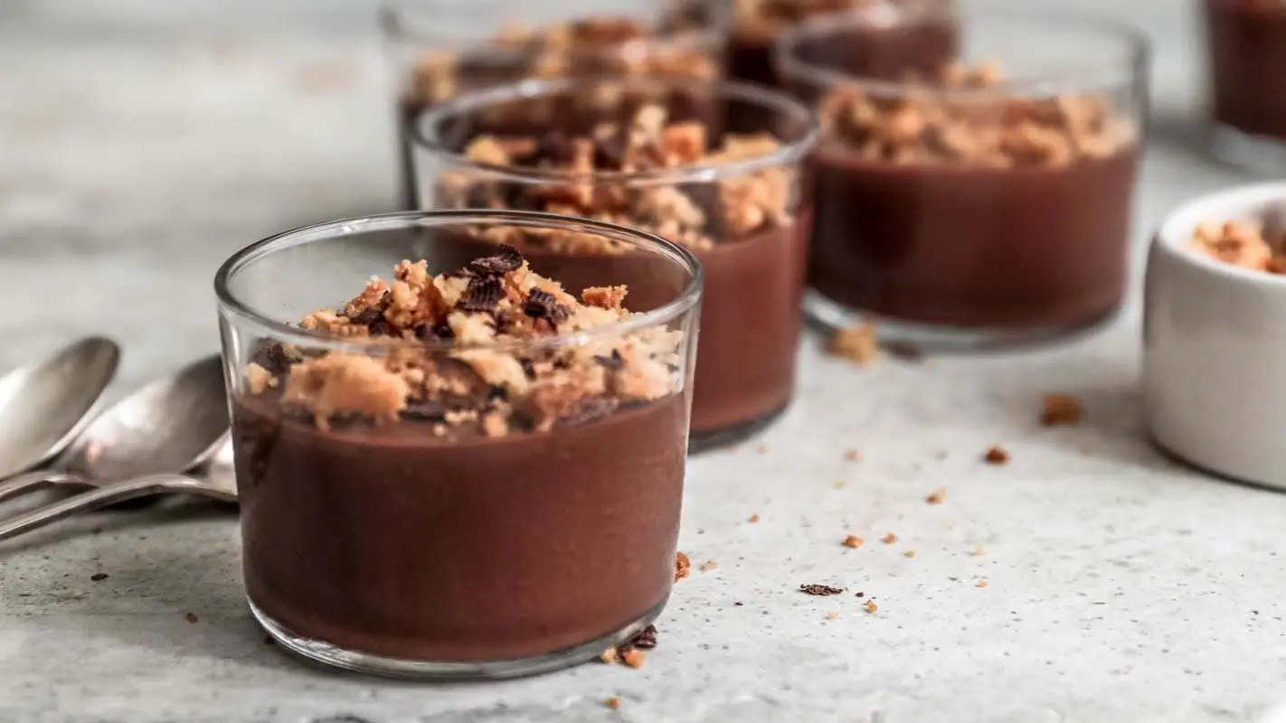 Chocolate pots de creme with crumble topping