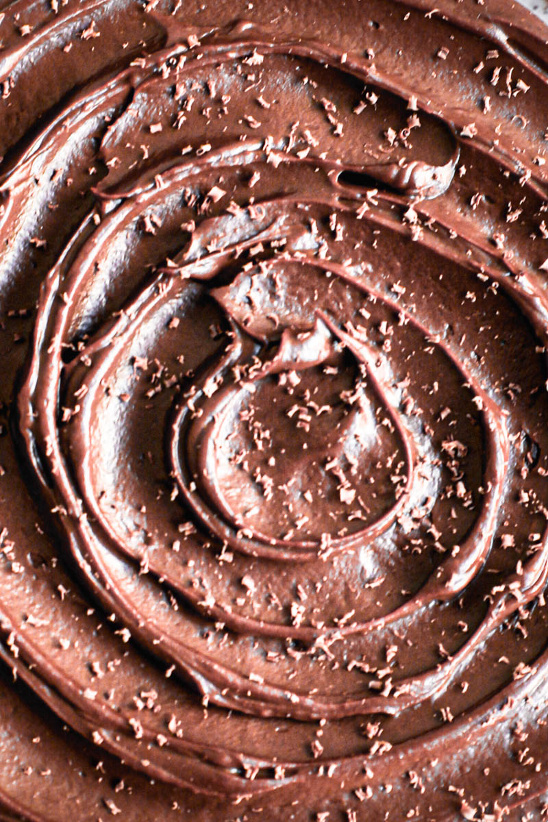 Closeup shot of the creamy dark chocolate ganache.