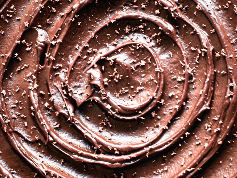 Closeup shot of the creamy dark chocolate ganache.