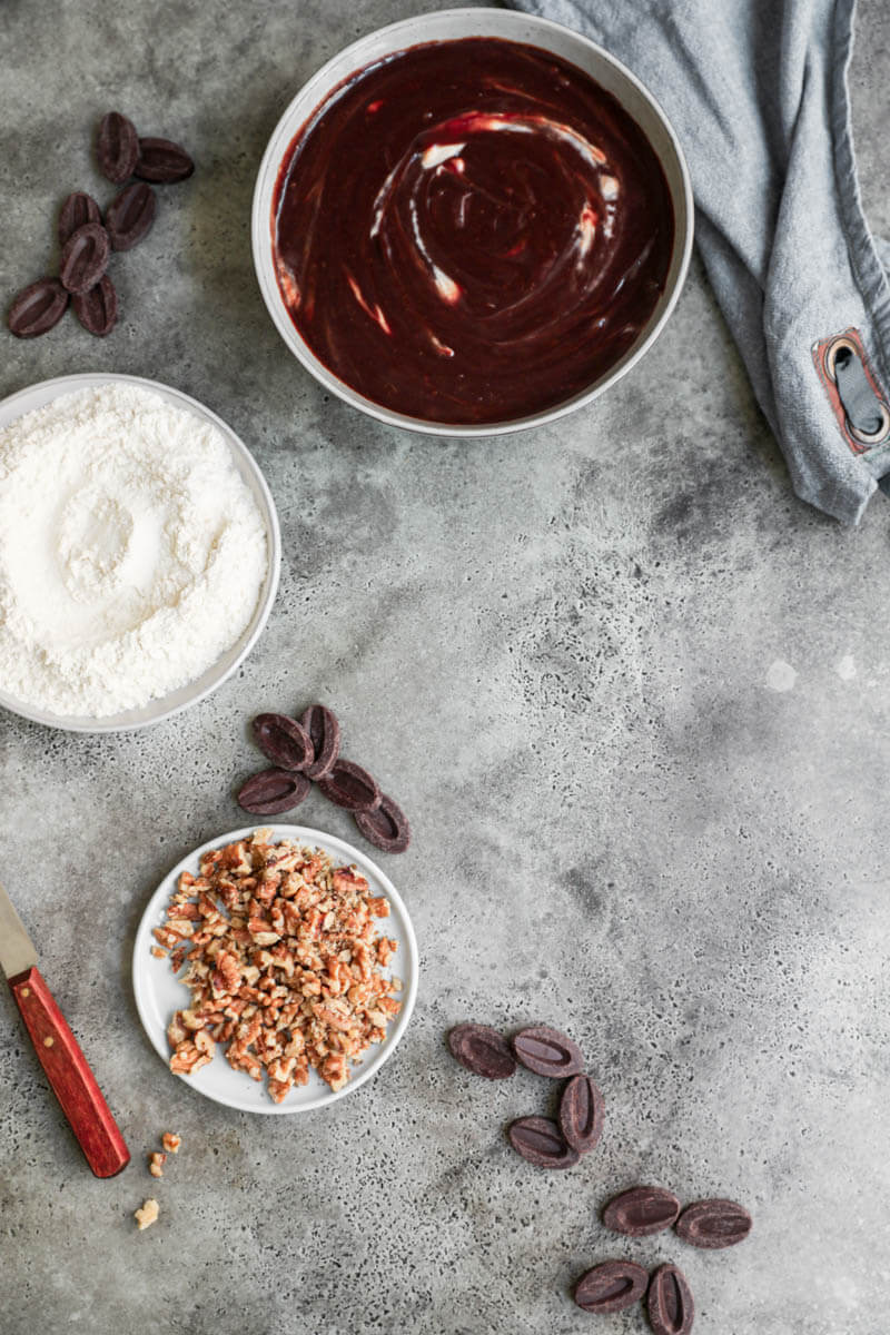 Overhead shot of the ingredients for the brownies