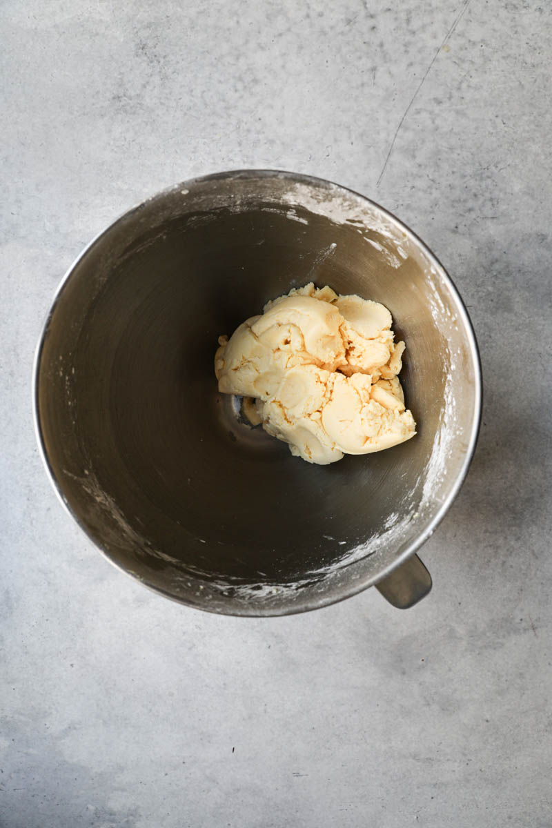 The alfajores cookies dough ready inside a mixing bowl.