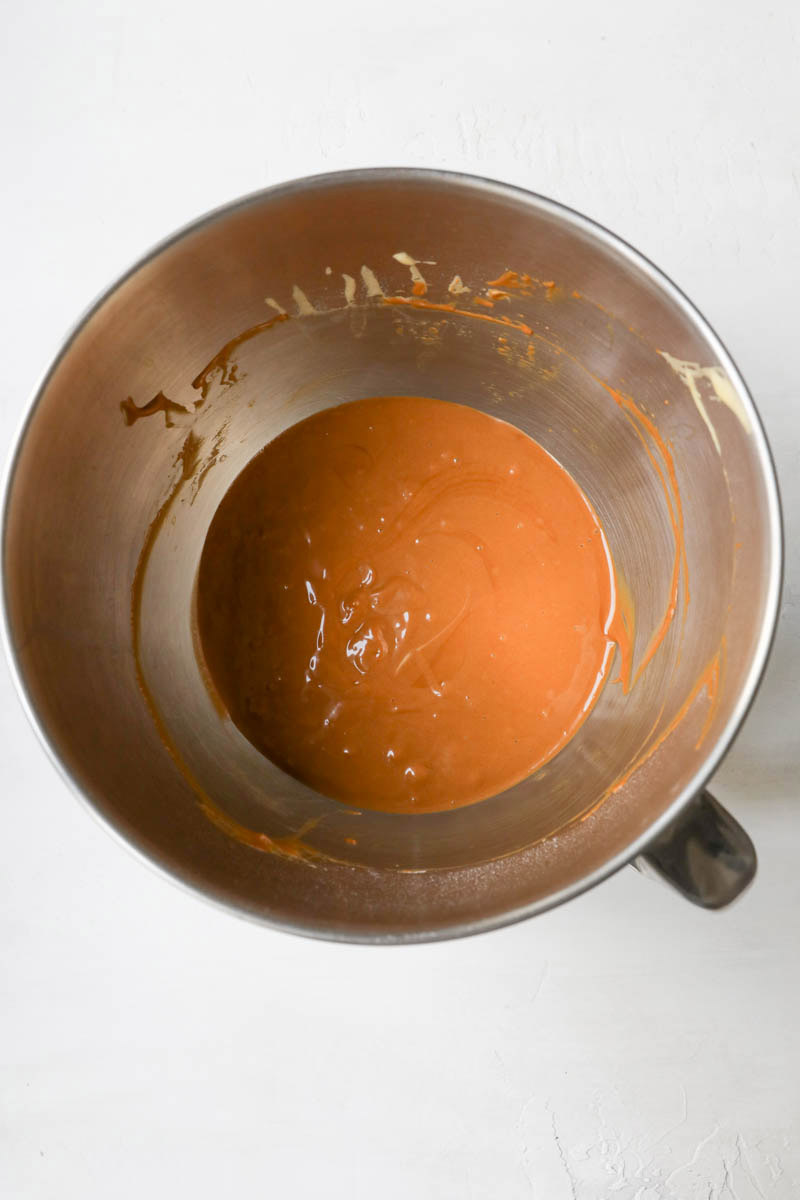 Dulce de leche lava cake batter ready in the mixing bowl.