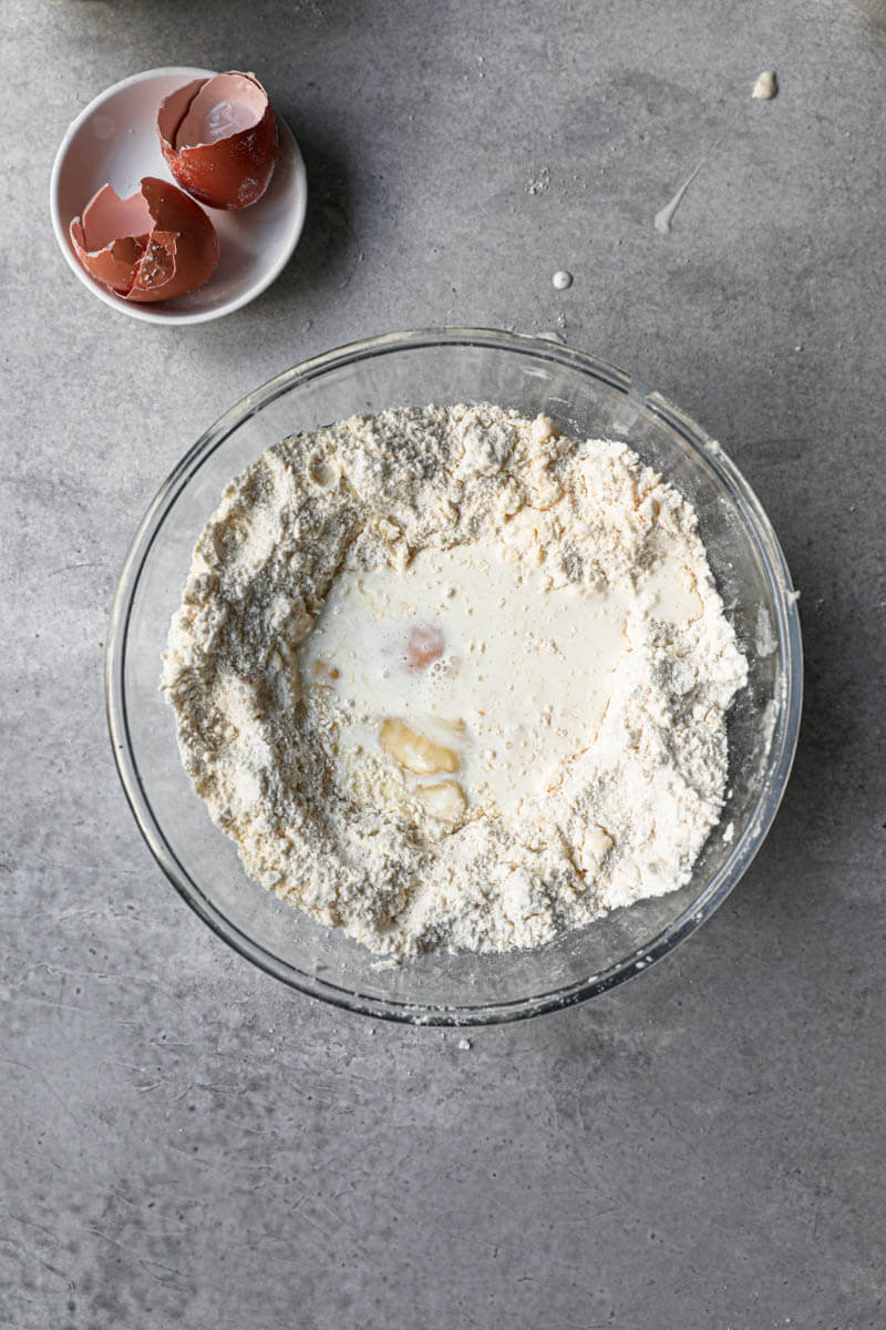 A bowl with the scone dough being made