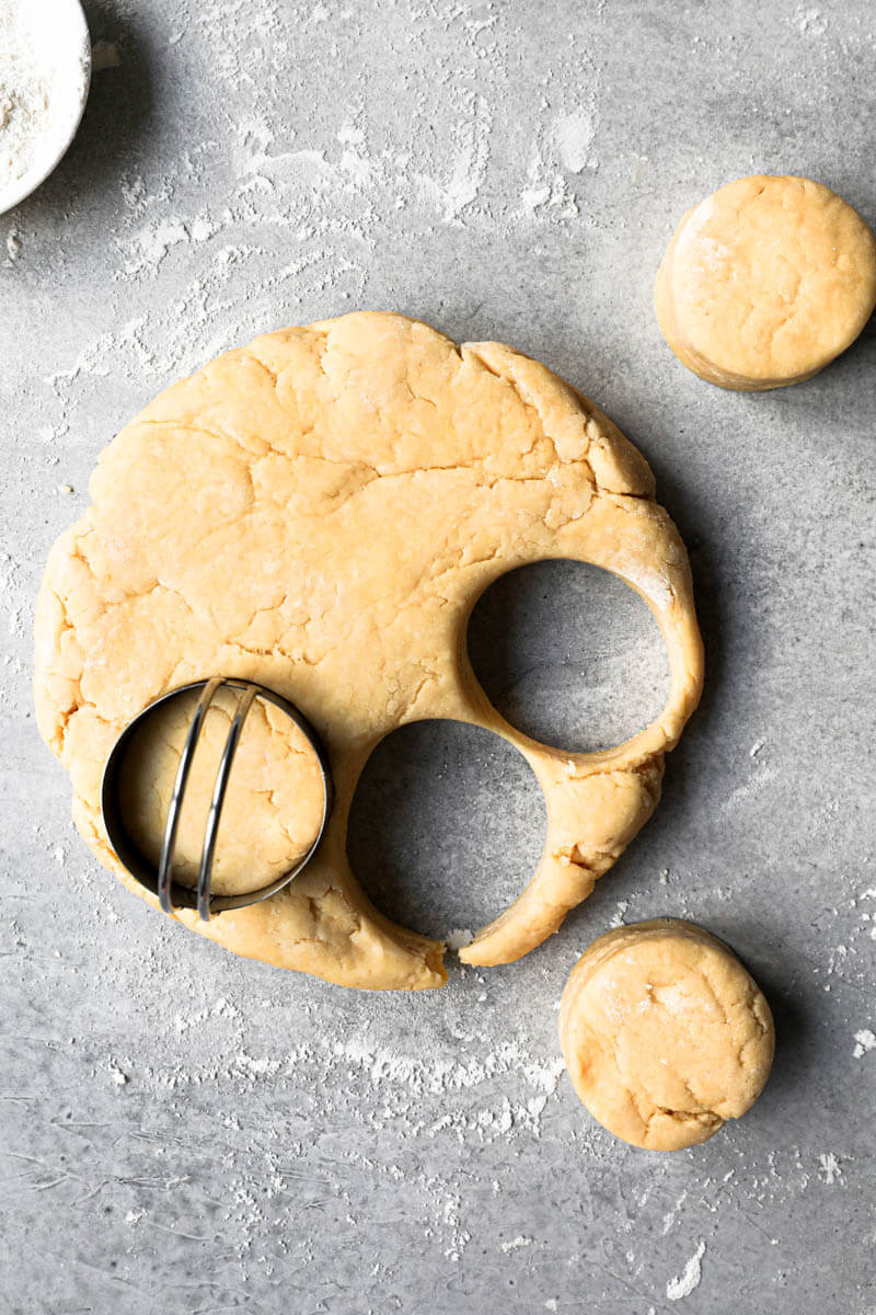 Rolled out and cut scone dough