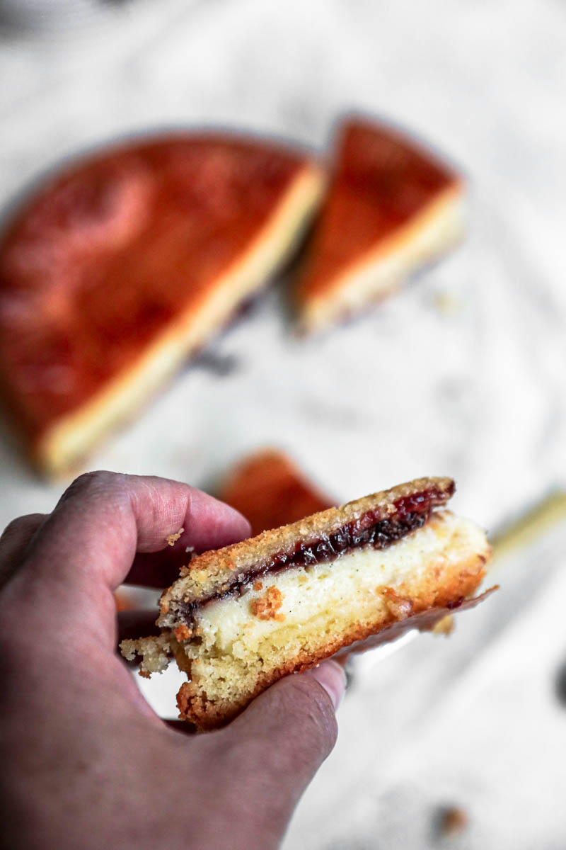 Close up overhead shot of the inside of the Basque Cake