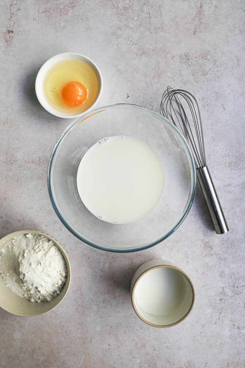 Ingredients to make crepe batter.