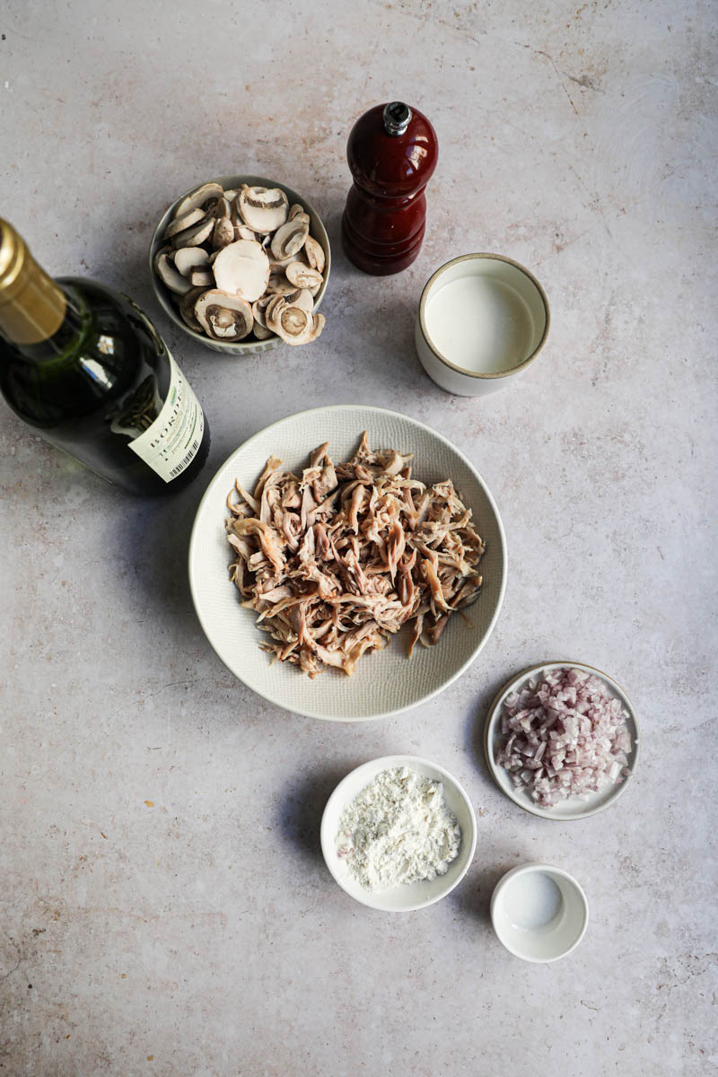 The ingredients to make the savoury crepe filling.