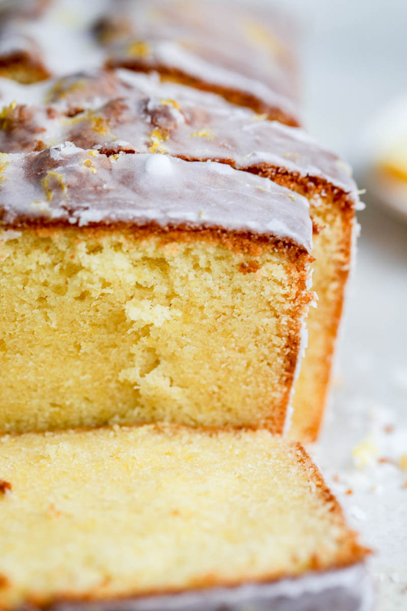 90° closeup shot of the inside of the lemon cake