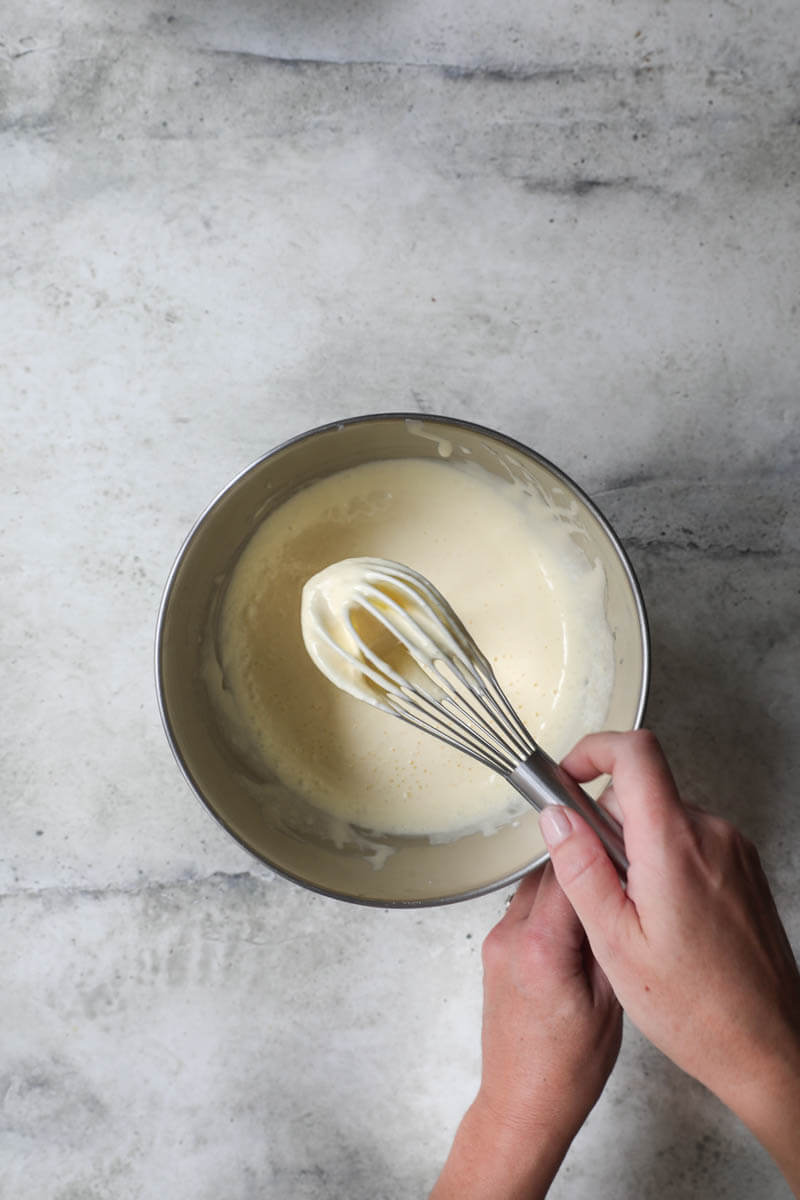 Overhead shot of the creamed eggs and sugar