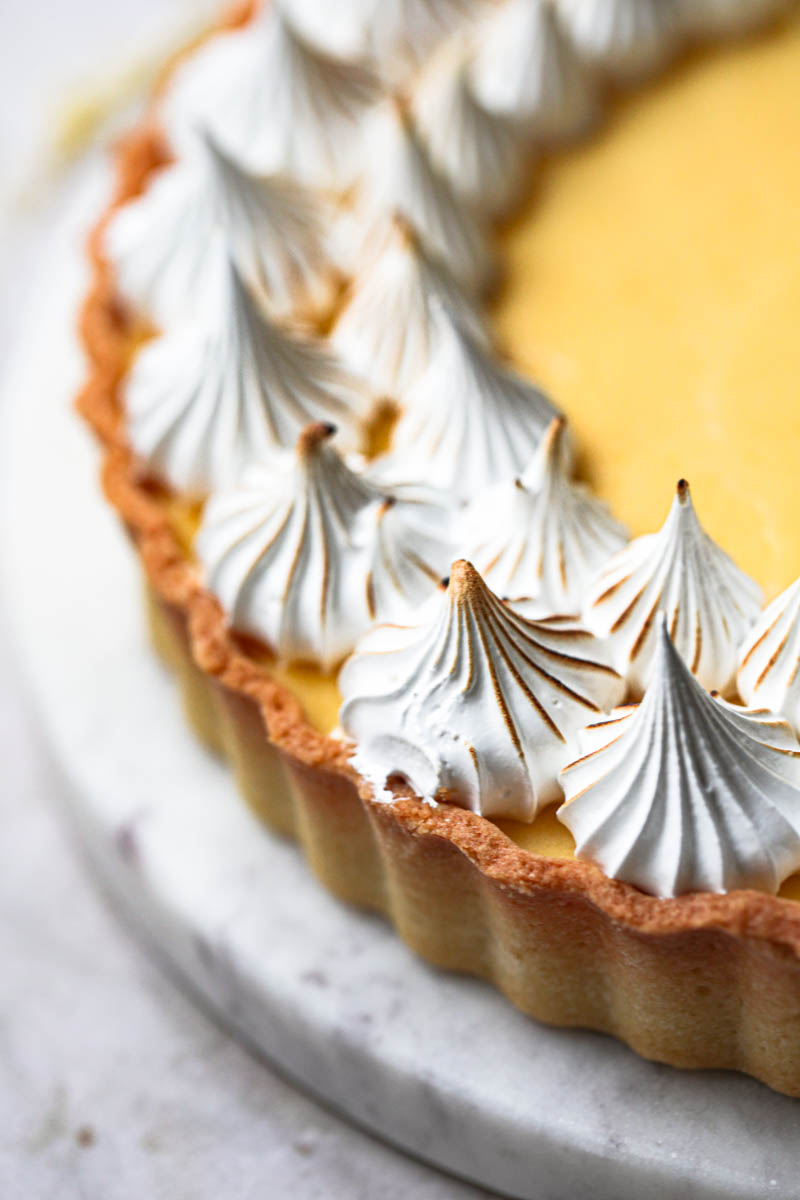 The lemon curd tart topped with burnt swiss meringue.