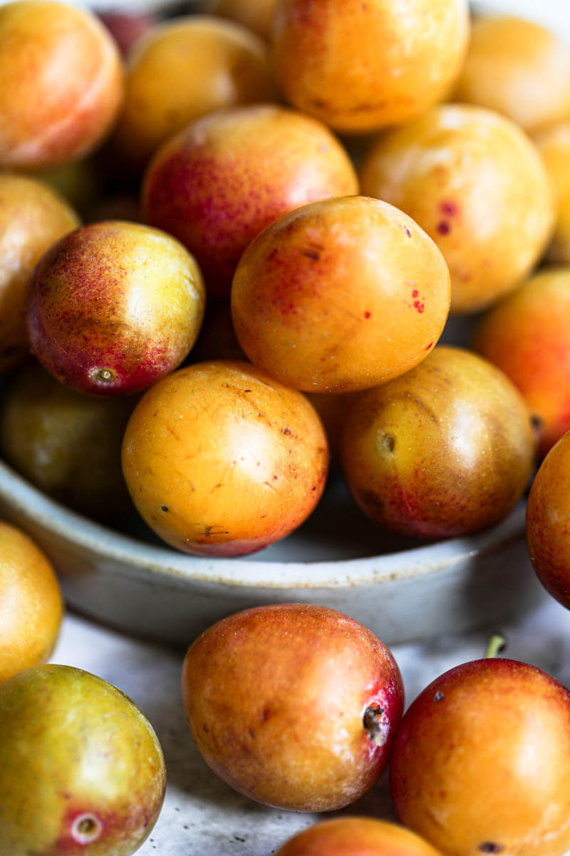 Macro shot of fresh Mirabelle plums