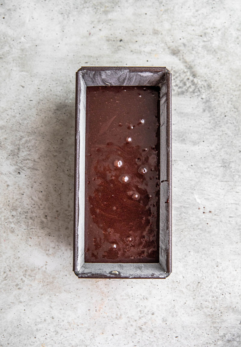 One bowl chocolate cake in the cake loaf ready for baking