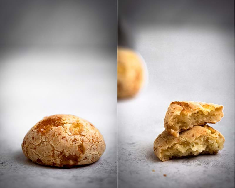 A collage of two pao de queijo photographs