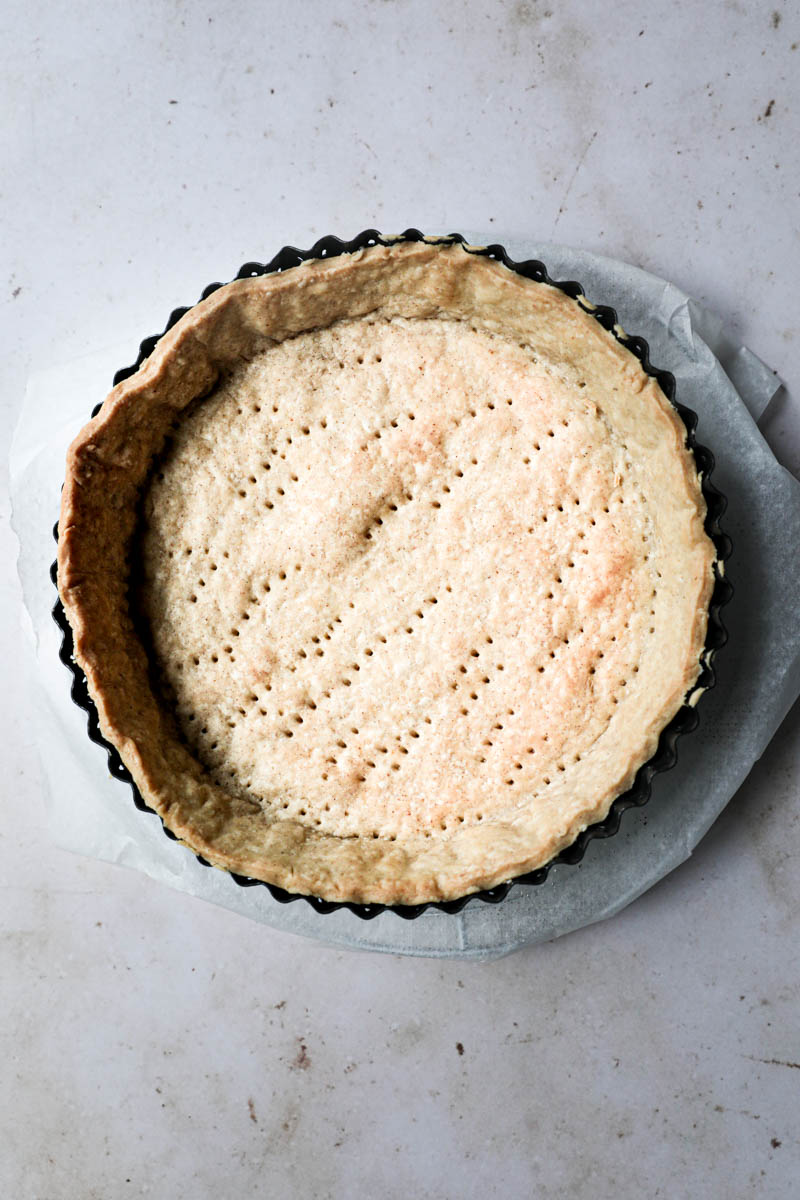 The quiche crust prebaked and ready to be filled.