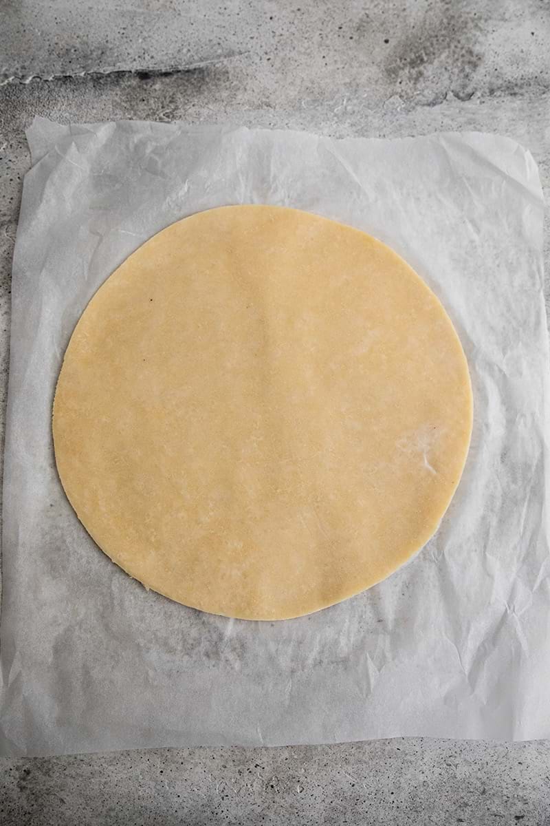 Cut out round of quiche crust dough