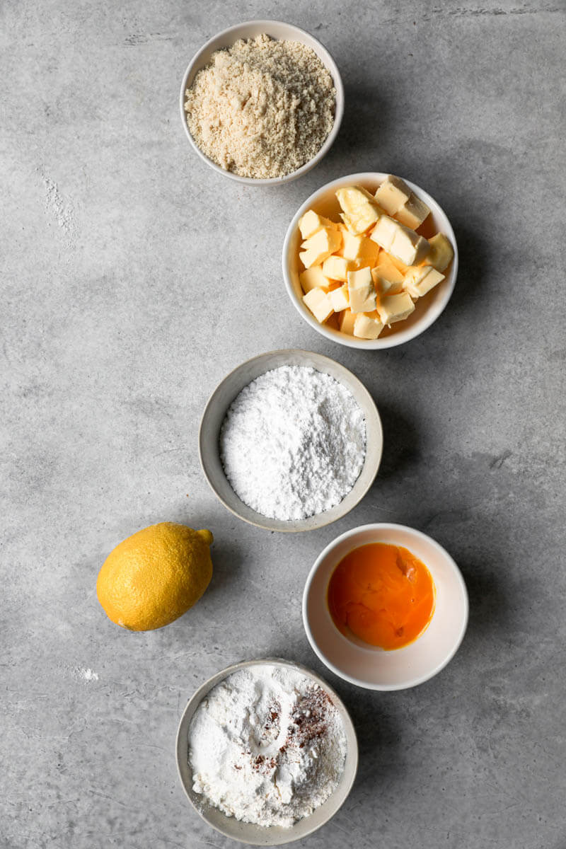 Ingredients to make raspberry linzer cookies