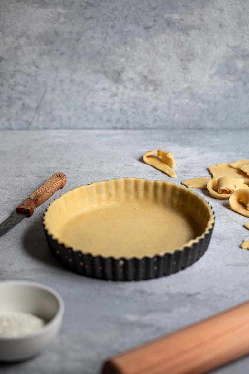 Shortbread curst lined and ready to bake