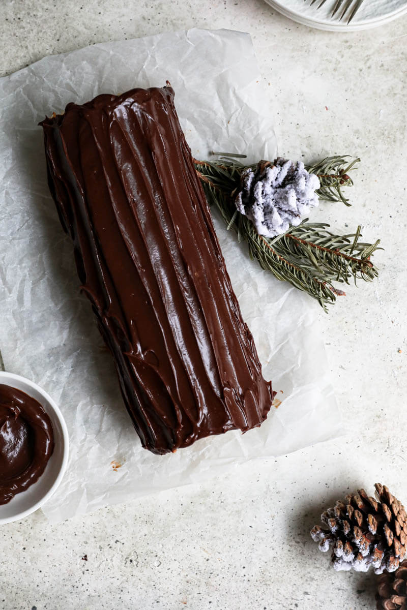 Frosted yule log cake